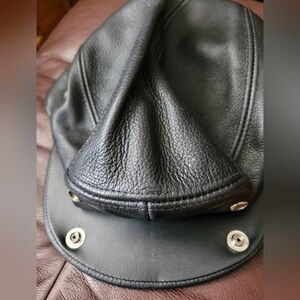 Black Leather Hat with Snap Closure